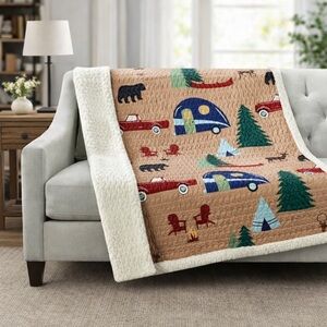 NWT Virah Bella Quilted Sherpa Throw Blanket 50" x 60" Woodland Campin'